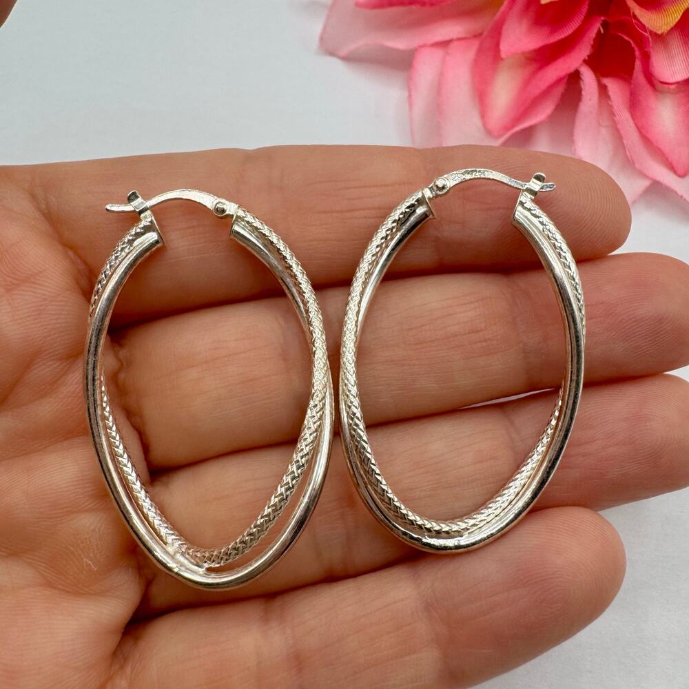 JCM 925 Sterling Silver Double Hoop Earrings Signed Acid Tested 6.00 Grams - Picture 7 of 12
